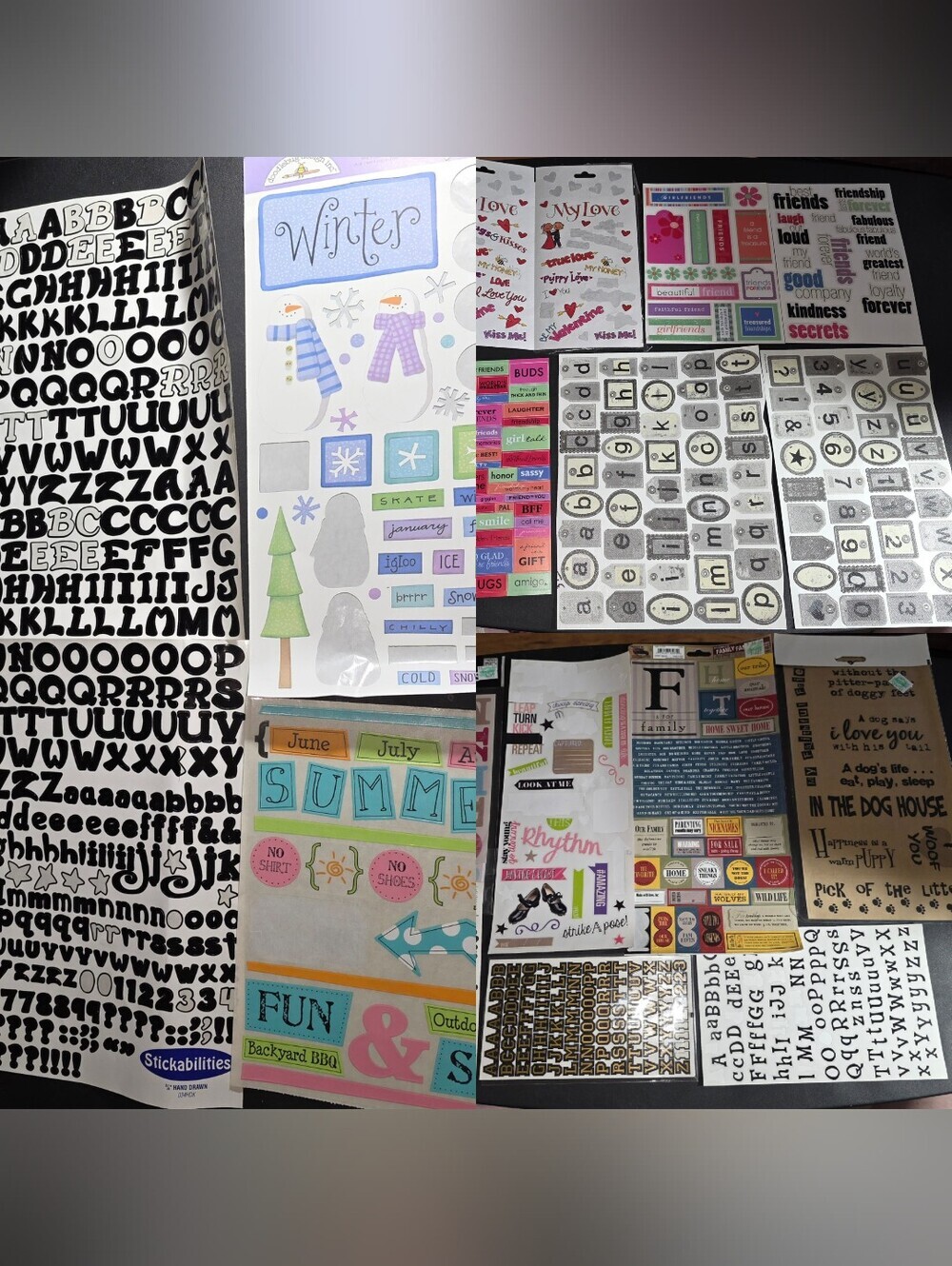 New & Opened Stickers Scrapbook Crafting Letters Numbers Words Expressions Lot